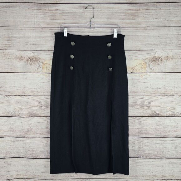 Anthropologie Maeve Dual Split Anchor Button Midi Skirt Navy Size 10 - Picture 1 of 9
